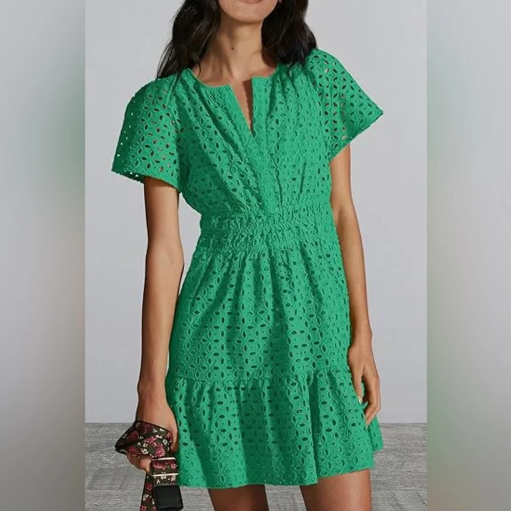 Anthropologie Green Eyelet Somerset Mini Dress | M - Picture 1 of 6